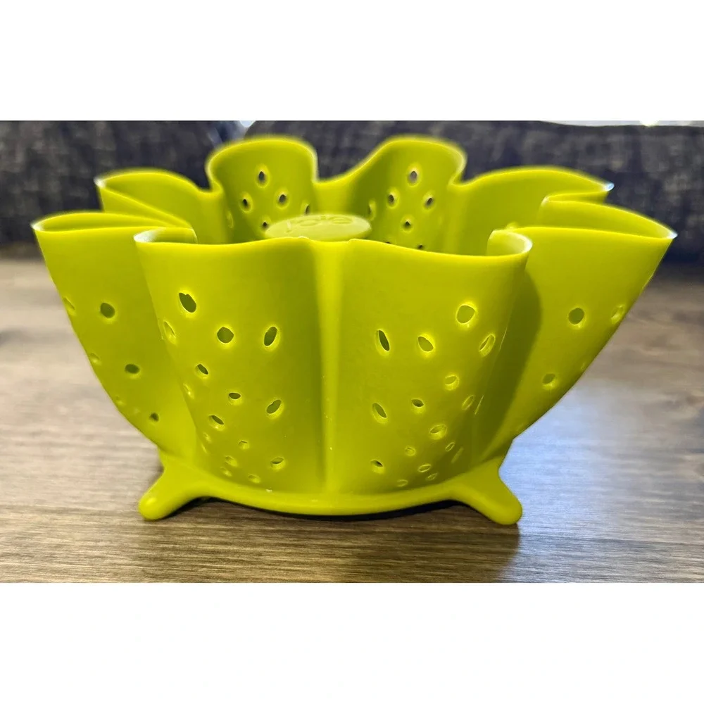 Joie Silicone Vegetable Steamer Basket Lime Green Flower Design Kitchen Tool